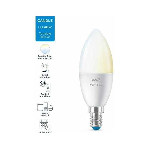 WiZ Smart Λάμπα LED για Ντουί E14 και Σχήμα C37 Ρυθμιζόμενο Λευκό 470lm Dimmable