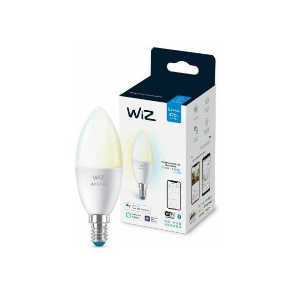 WiZ Smart Λάμπα LED για Ντουί E14 και Σχήμα C37 Ρυθμιζόμενο Λευκό 470lm Dimmable